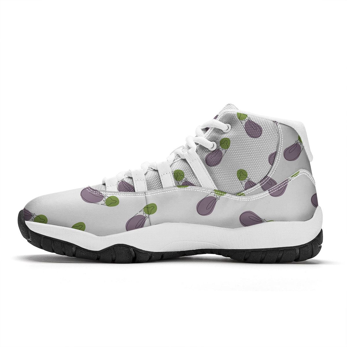 Drawing White Eggplant Print Pattern White Bball Shoes-grizzshop