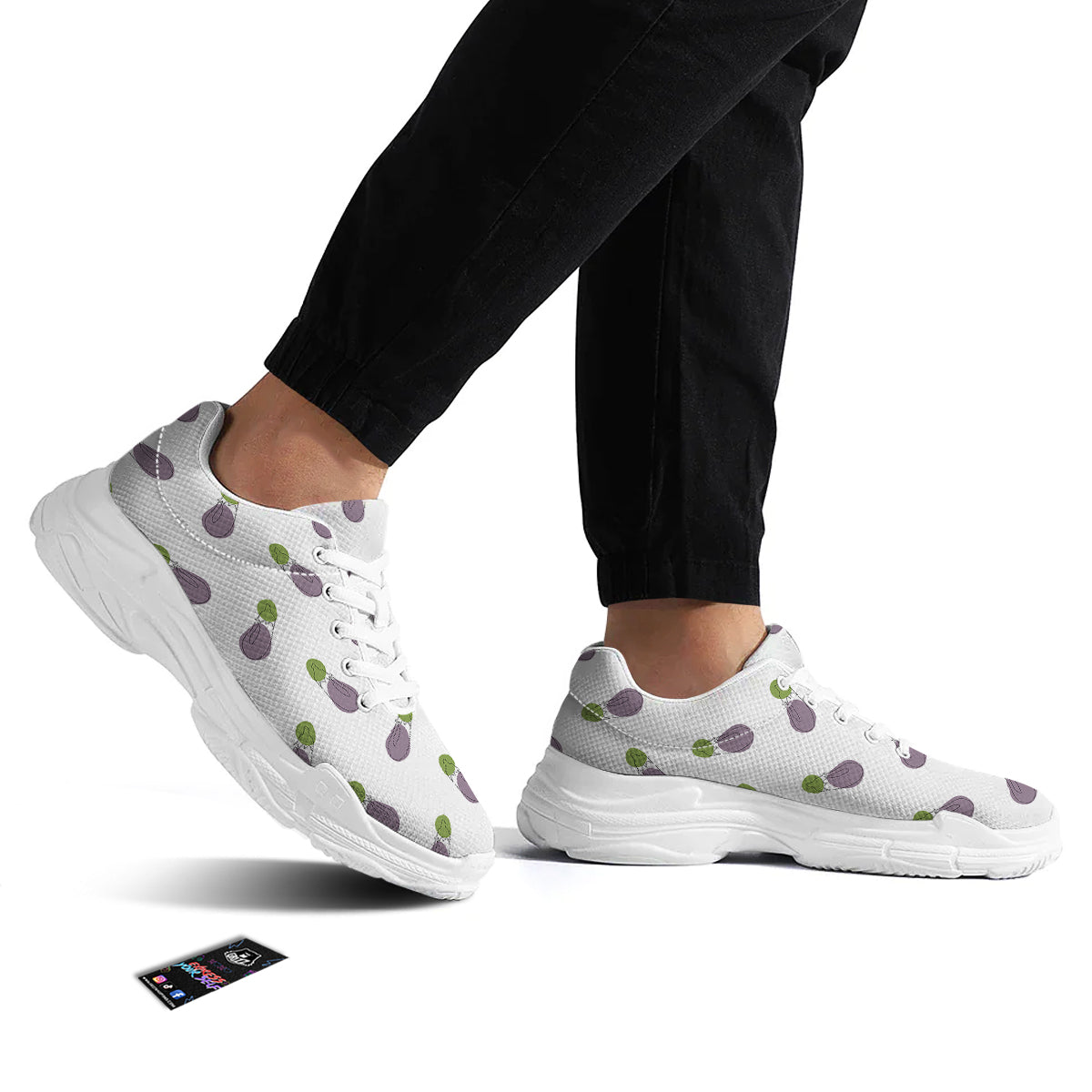 Drawing White Eggplant Print Pattern White Chunky Shoes-grizzshop