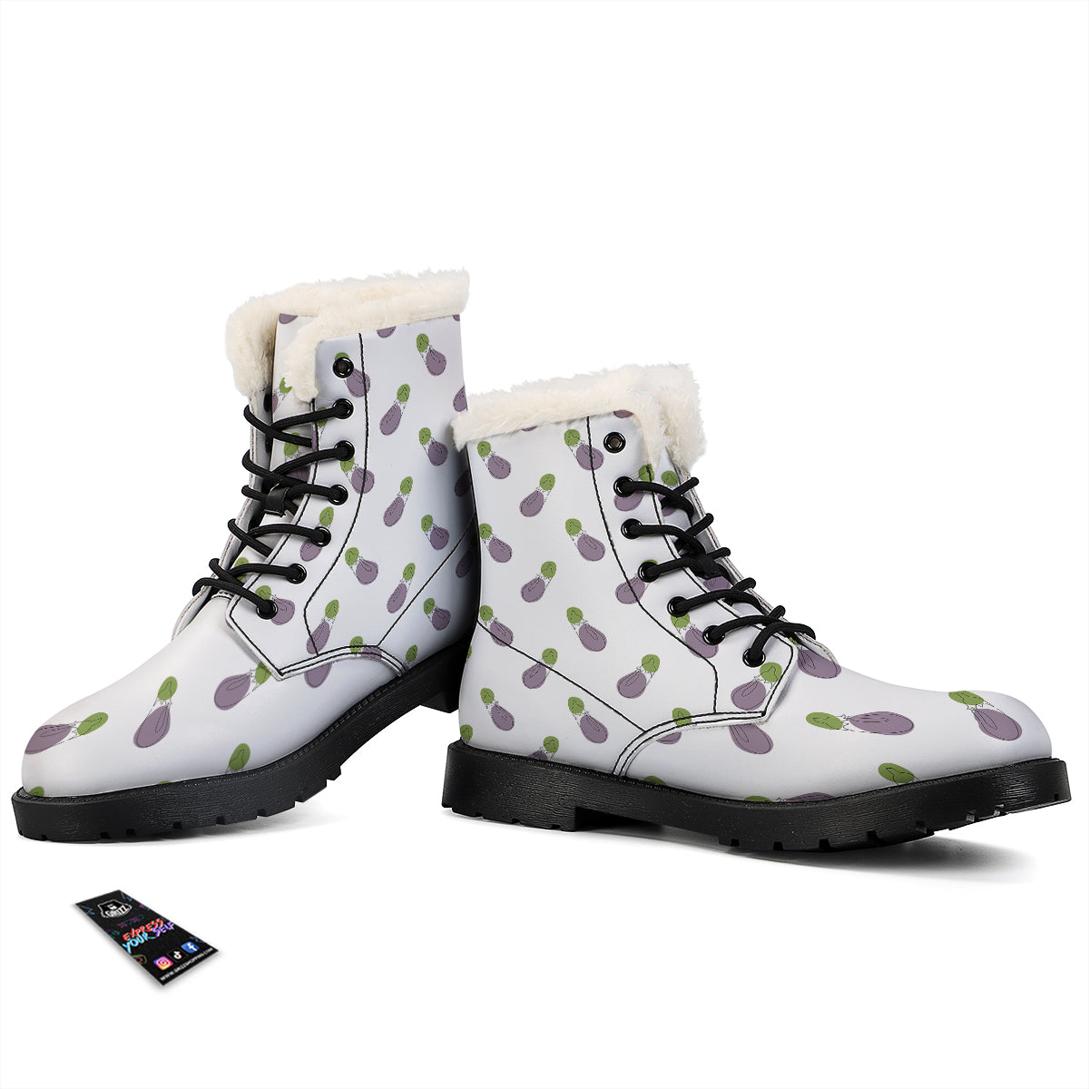 Drawing White Eggplant Print Pattern Winter Boots-grizzshop