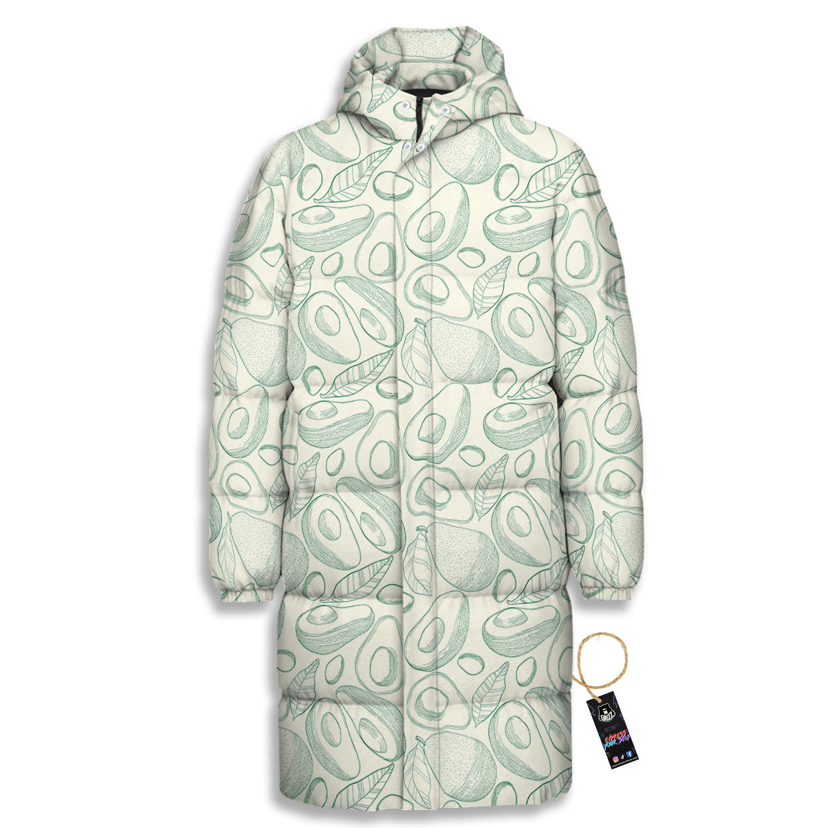 Drawing Avocado Cut In Half Print Long Down Jacket