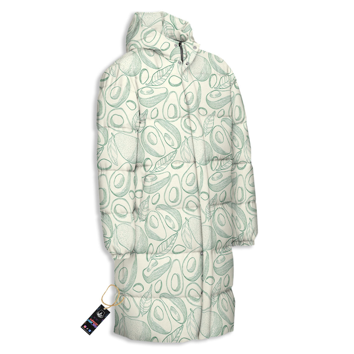 Drawing Avocado Cut In Half Print Long Down Jacket