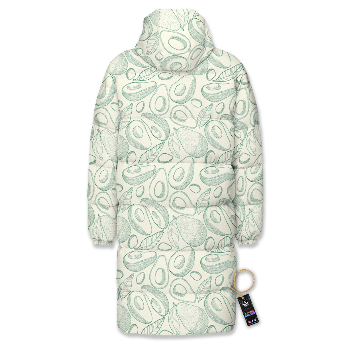 Drawing Avocado Cut In Half Print Long Down Jacket