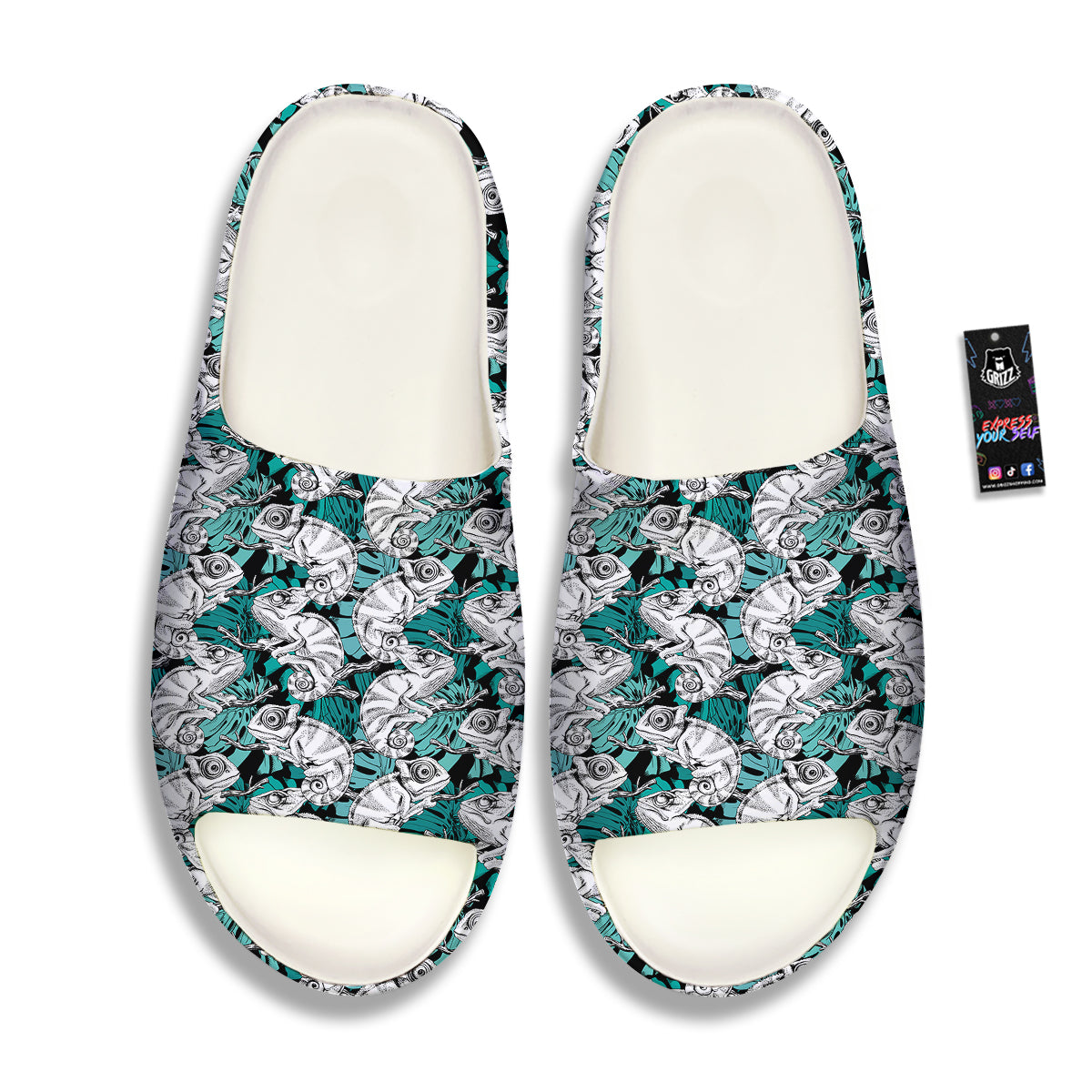 Drawing Chameleon And Monstera Leaf Print Pattern Sandals-grizzshop
