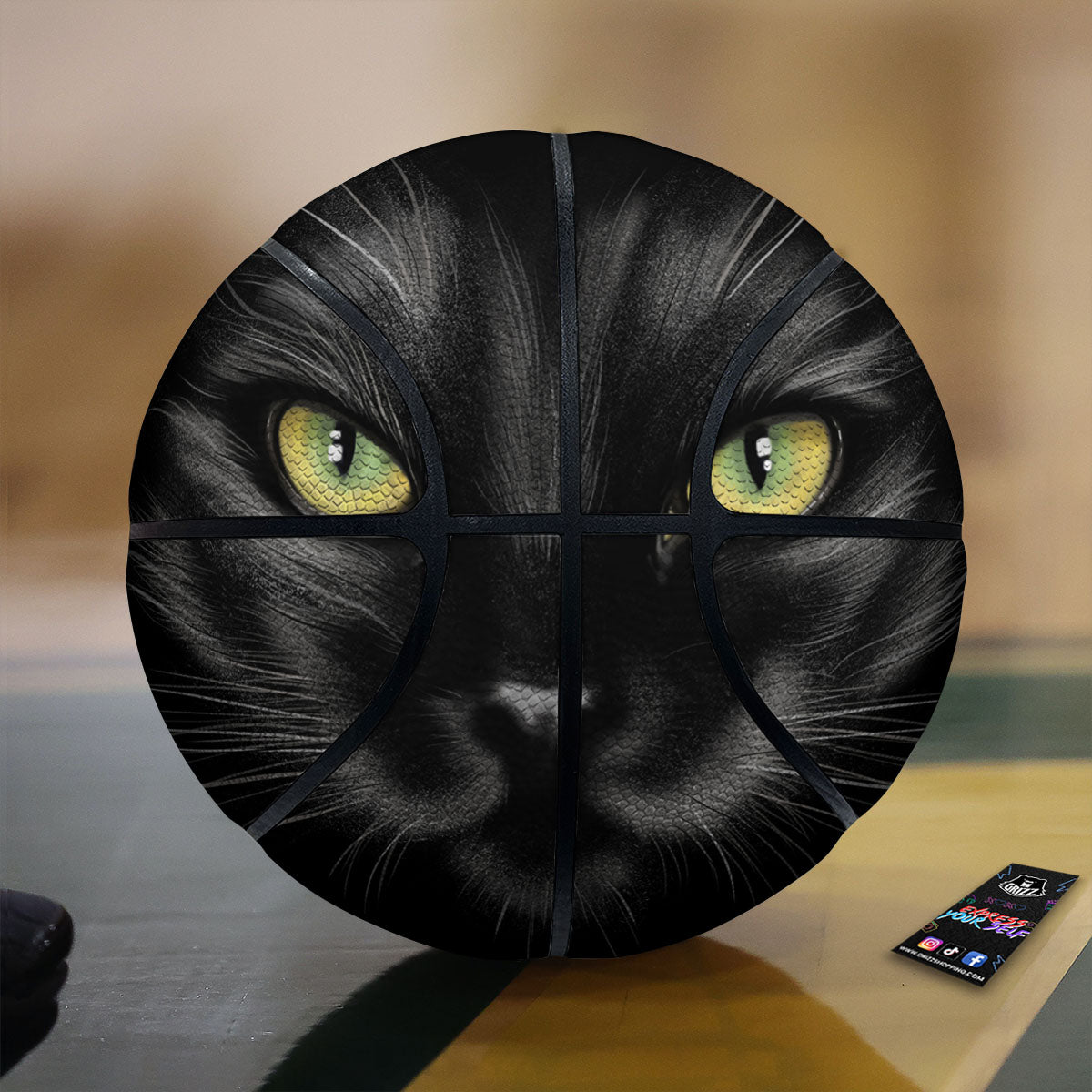 Drawing Portrait Black Cat Print Basketball