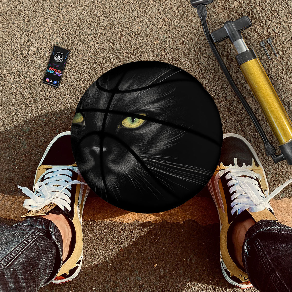 Drawing Portrait Black Cat Print Basketball