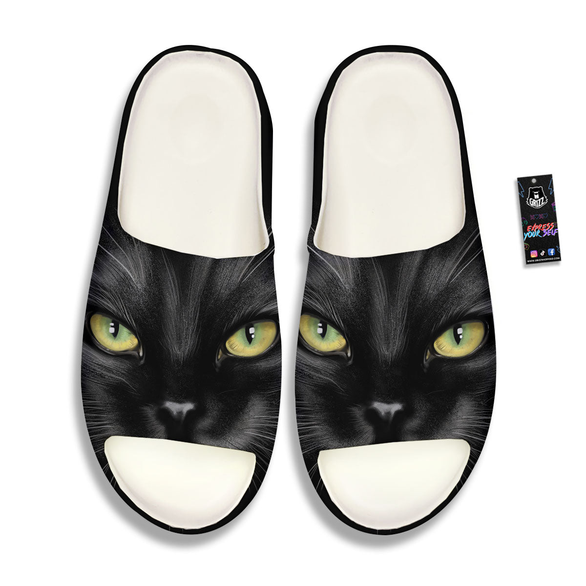Drawing Portrait Black Cat Print Sandals-grizzshop