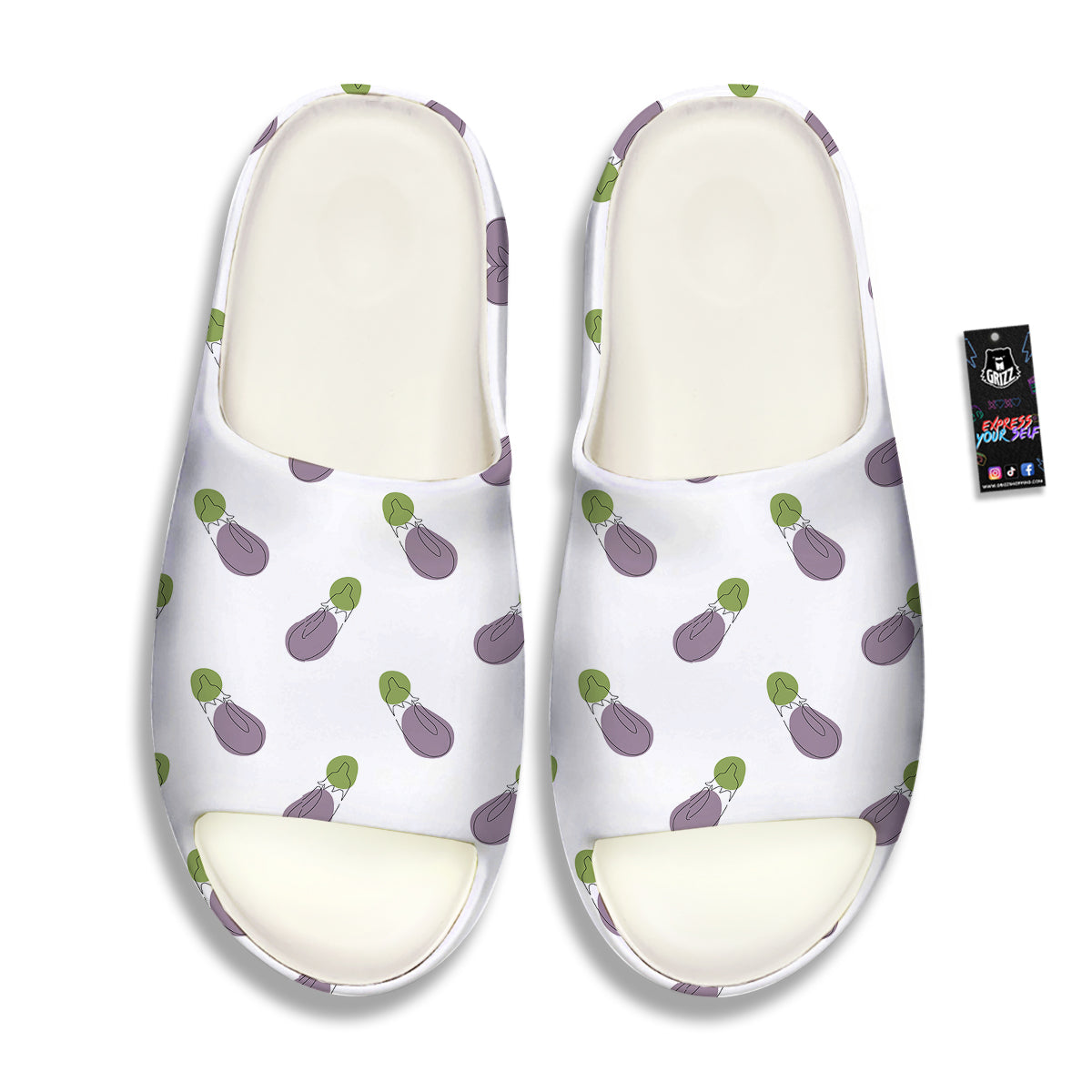 Drawing White Eggplant Print Pattern Sandals-grizzshop