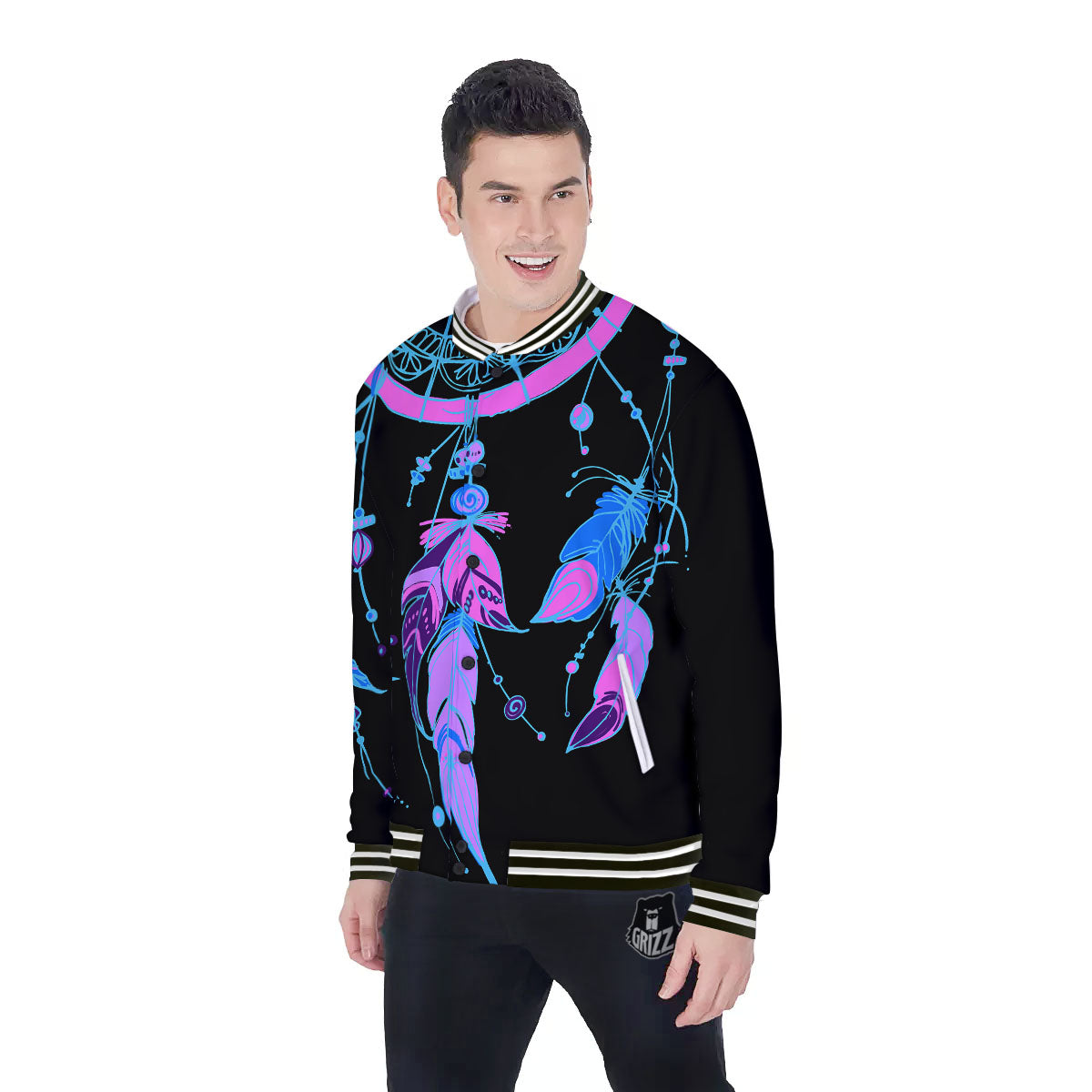 Dream Catcher Blue And Purple Black Print Baseball Jacket-grizzshop