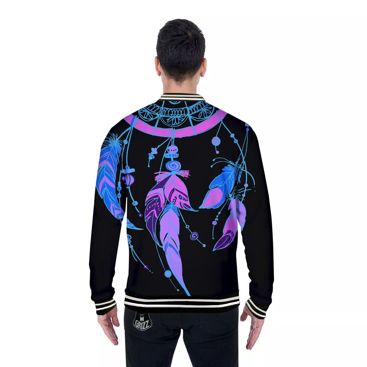 Dream Catcher Blue And Purple Black Print Baseball Jacket-grizzshop