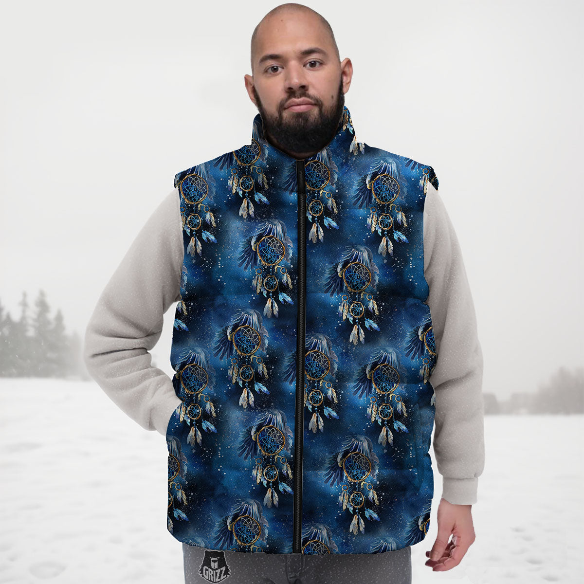 Dream Catcher Blue Galaxy Print Pattern Down Vest