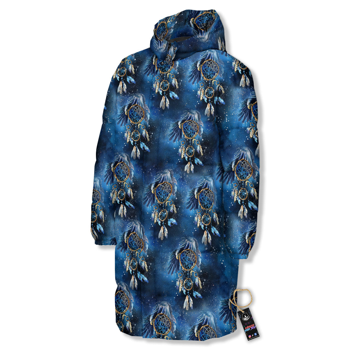 Dream Catcher Blue Galaxy Print Pattern Long Down Jacket