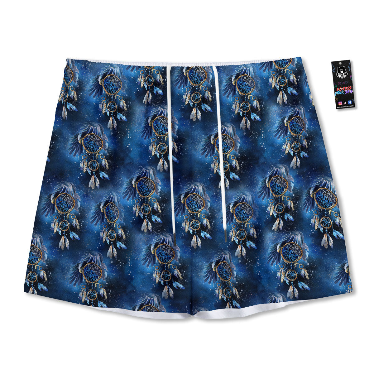 Fire Wings With Flaming Skull Print Mesh Shorts