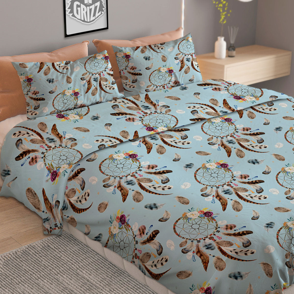 Firefighter Emblem Flaming Print Duvet Cover Bedding Set