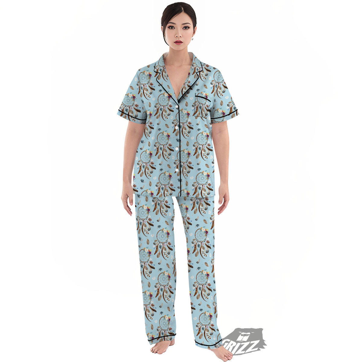 Dream Catcher Blue Indian Print Pattern Women's Pajamas Set-grizzshop