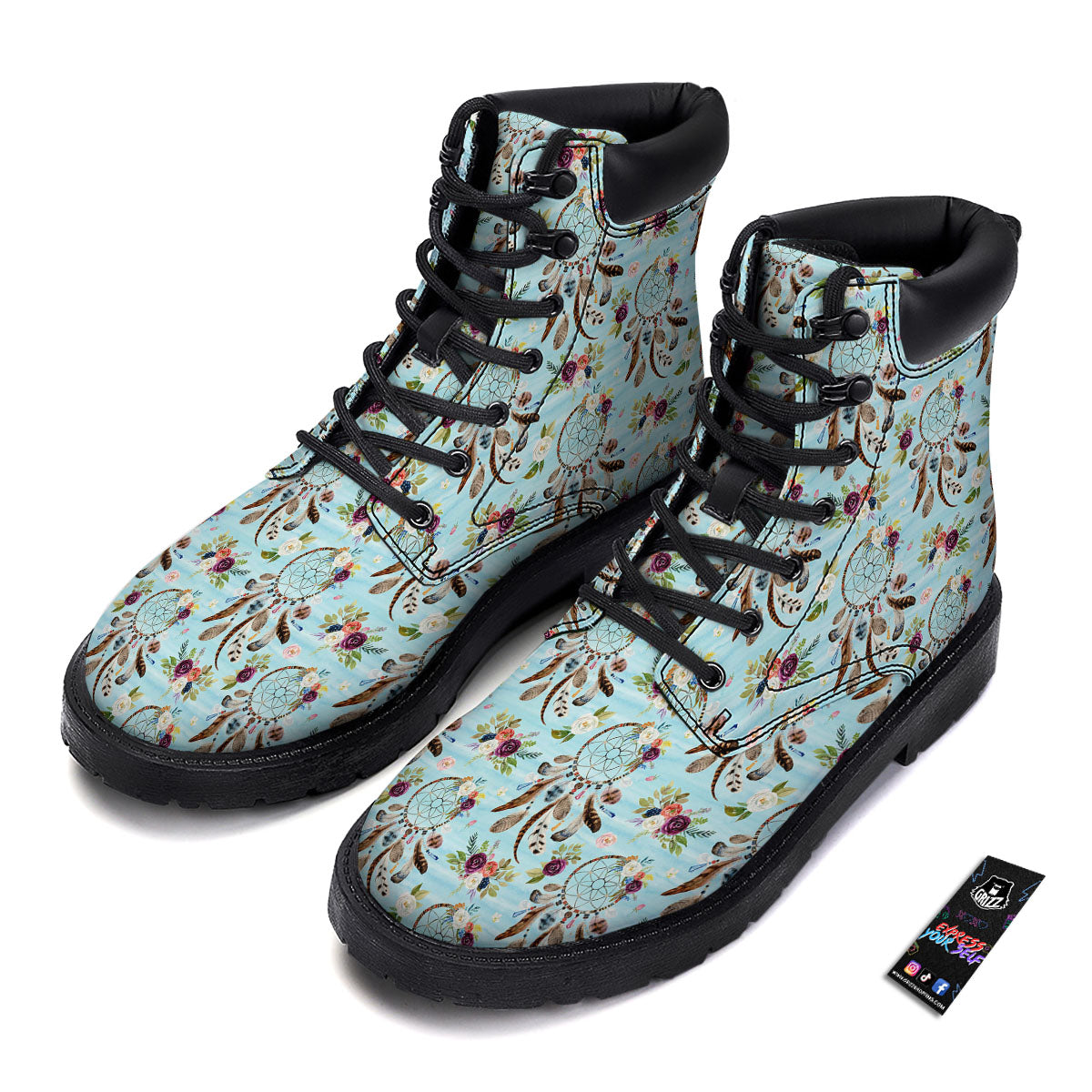Dream Catcher Blue Native Print Pattern Boots-grizzshop