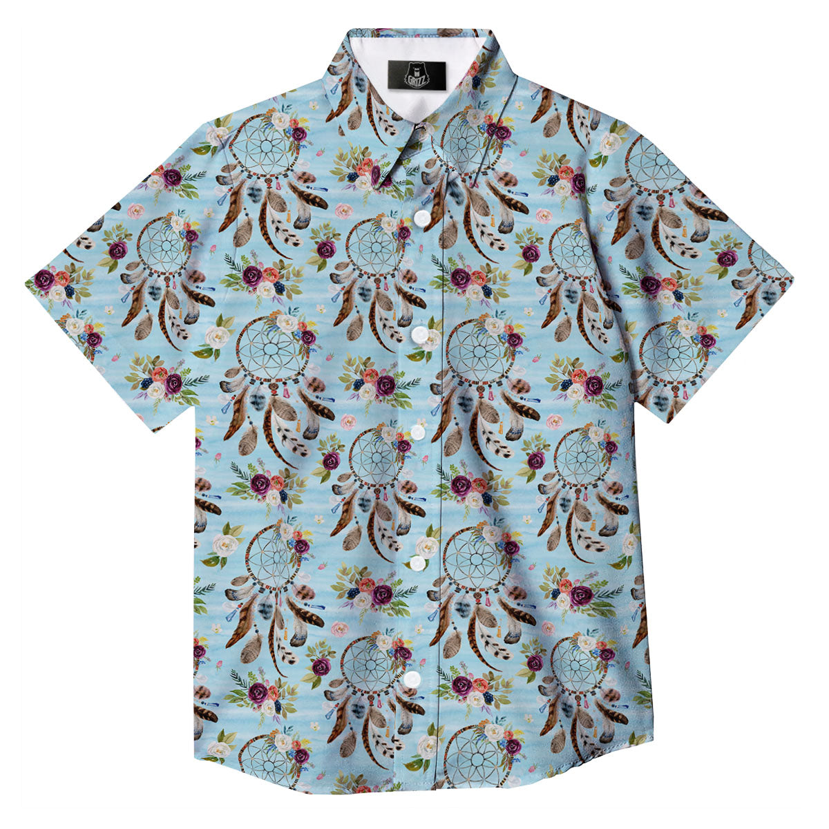 Dream Catcher Blue Native Print Pattern Button Up Shirt-grizzshop