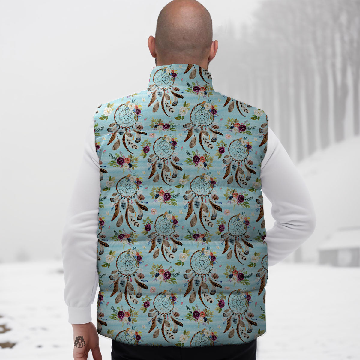 Dream Catcher Blue Native Print Pattern Down Vest-grizzshop