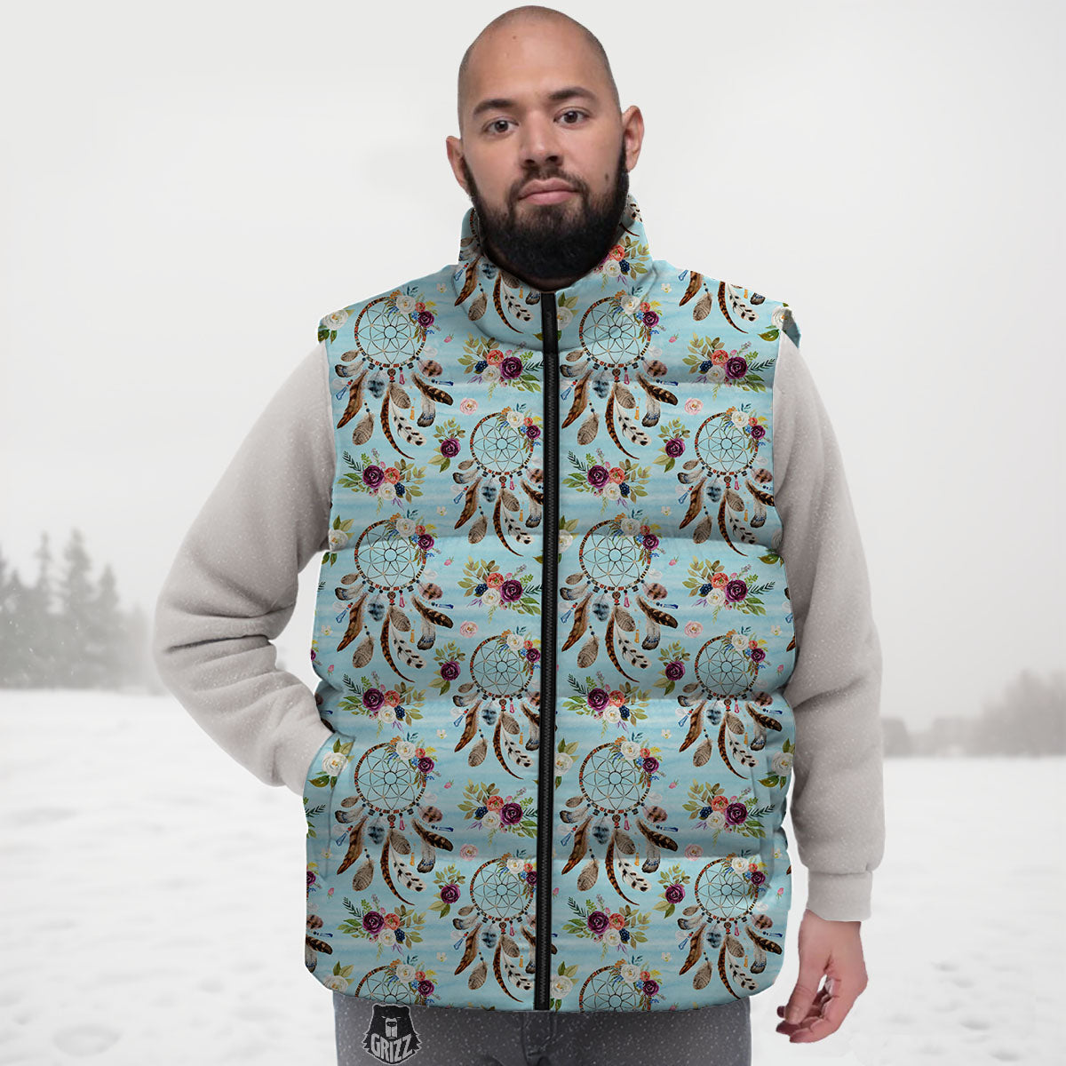 Dream Catcher Blue Native Print Pattern Down Vest-grizzshop