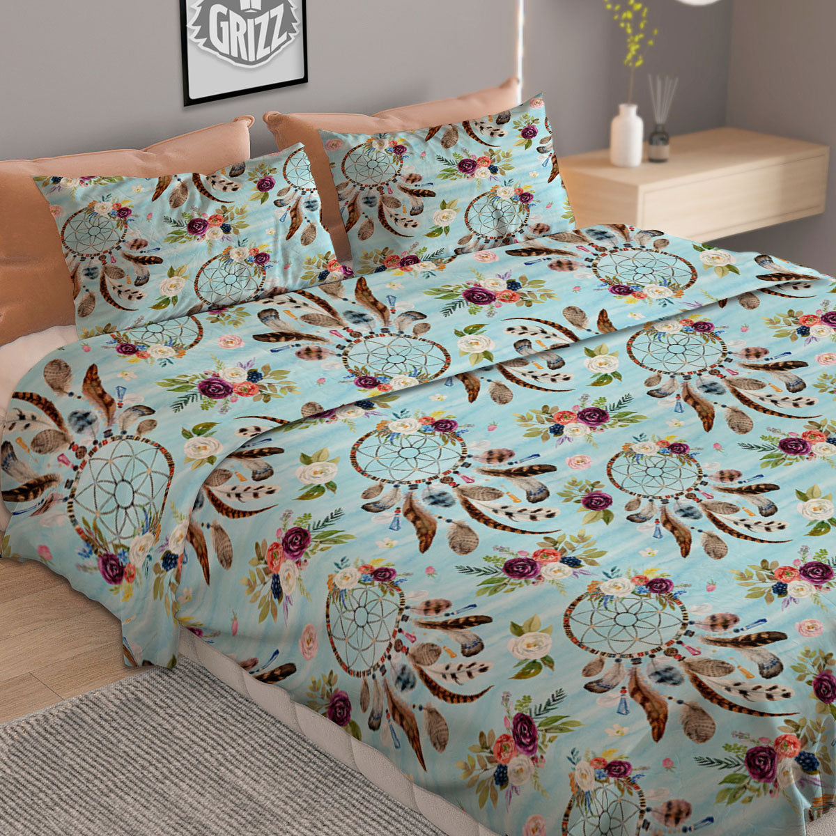 Firefighter Skull Flaming Print Duvet Cover Bedding Set