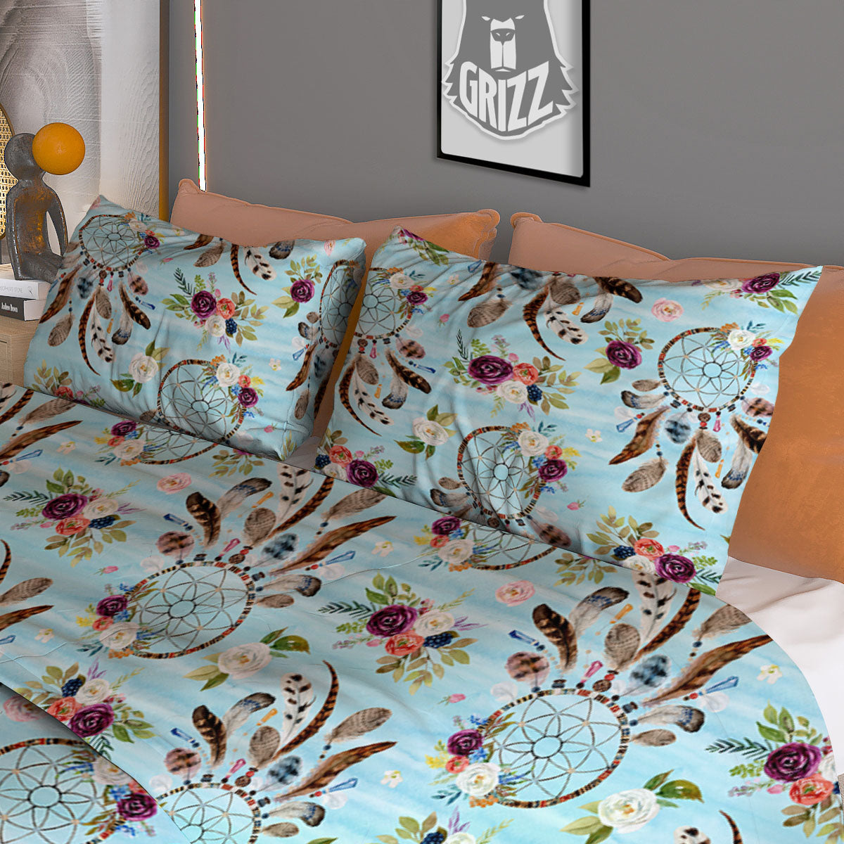 Firefighter Skull Flaming Print Duvet Cover Bedding Set