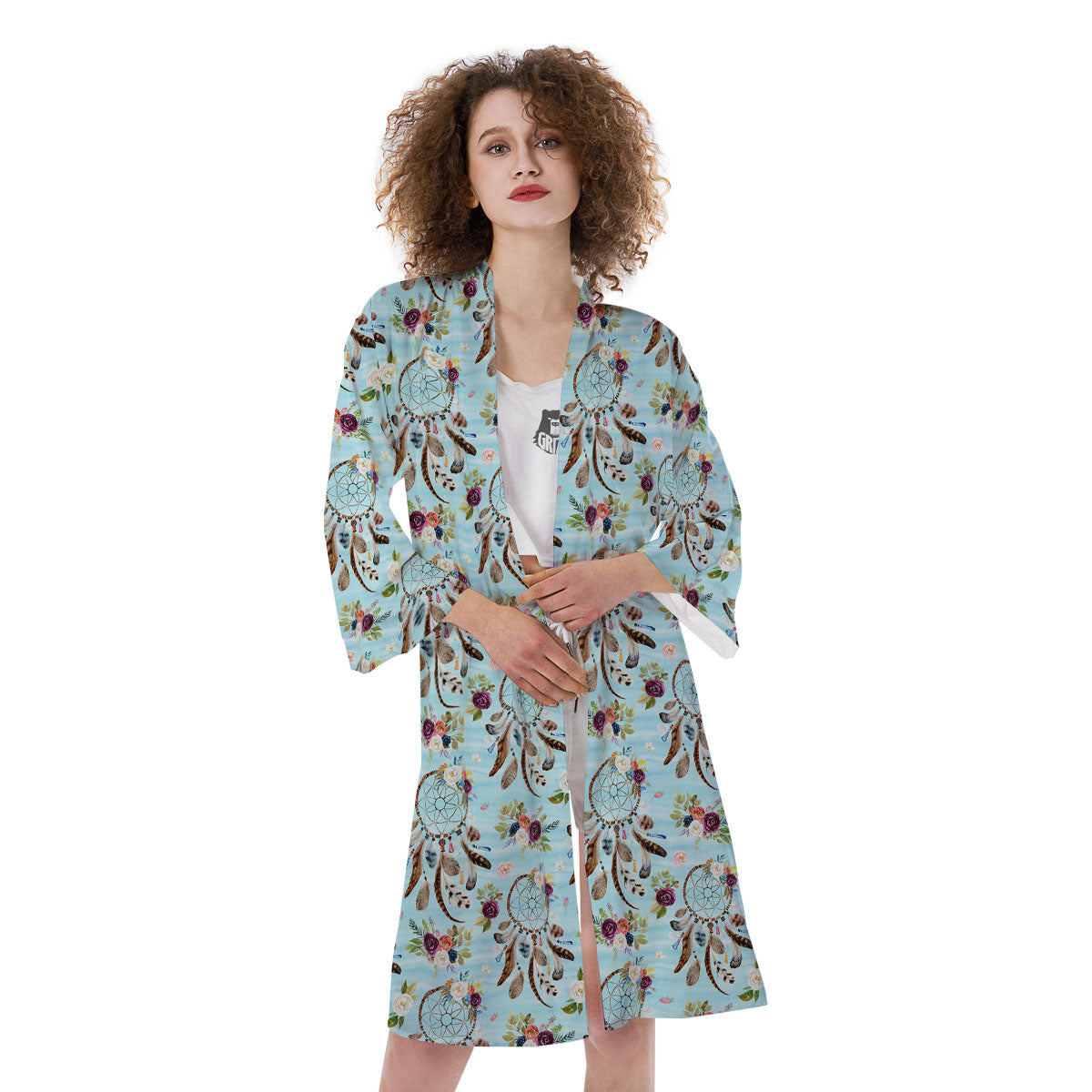 Dream Catcher Blue Native Print Pattern Kimono-grizzshop