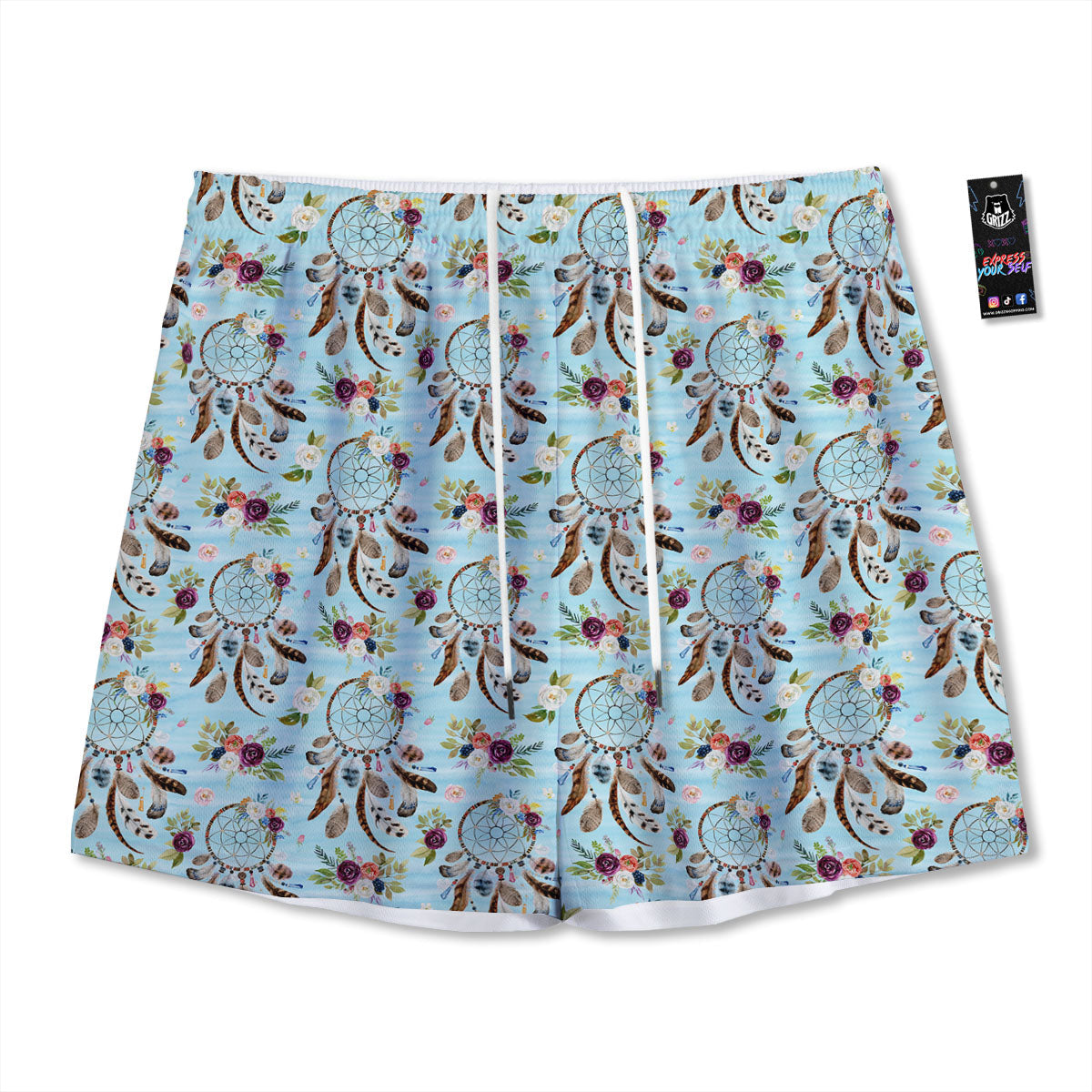 Firefighter Skull Flaming Print Mesh Shorts