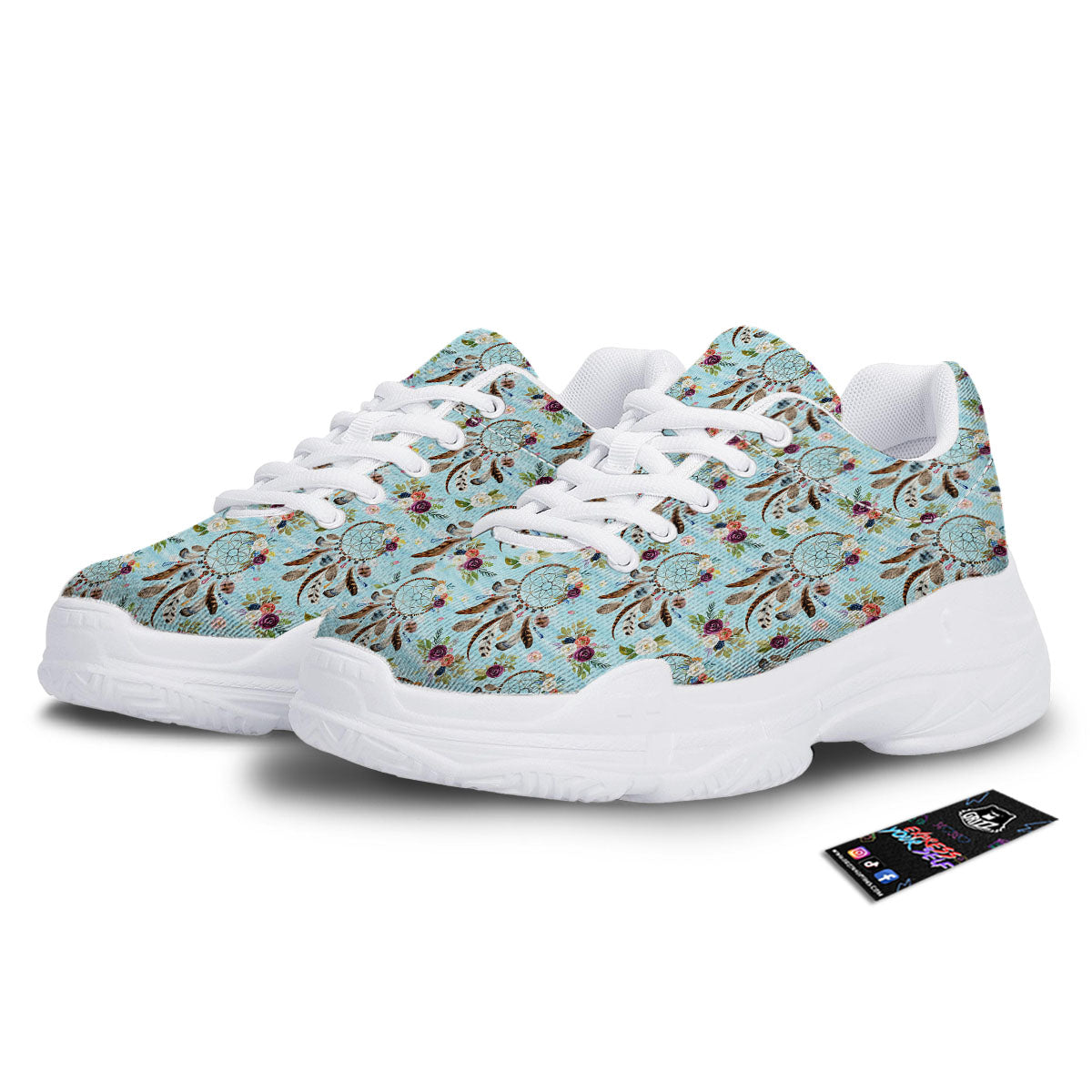 Dream Catcher Blue Native Print Pattern White Chunky Shoes-grizzshop