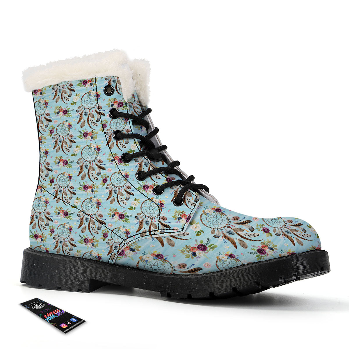 Dream Catcher Blue Native Print Pattern Winter Boots-grizzshop