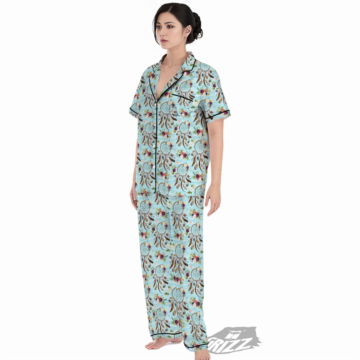 Dream Catcher Blue Native Print Pattern Women's Pajamas Set-grizzshop