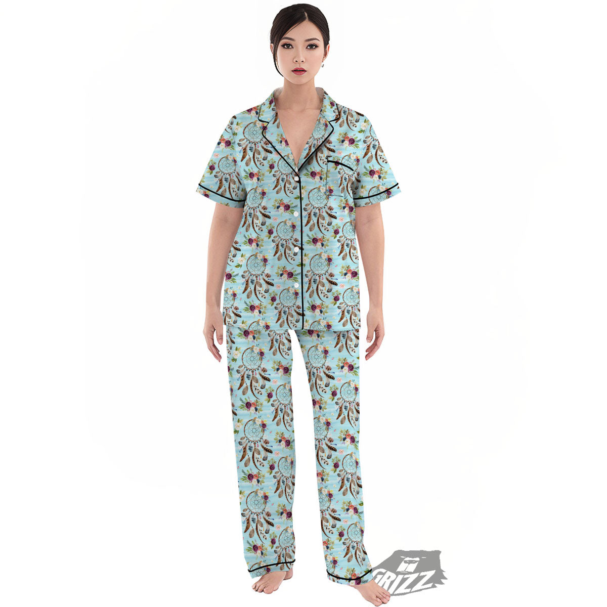 Dream Catcher Blue Native Print Pattern Women's Pajamas Set-grizzshop