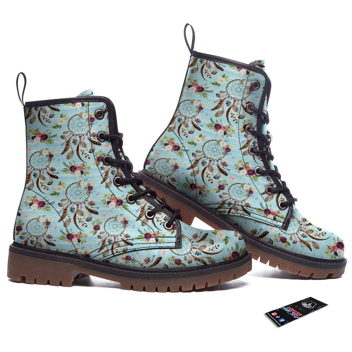 Dream Catcher Blue Native Print Pattern Work Boots-grizzshop