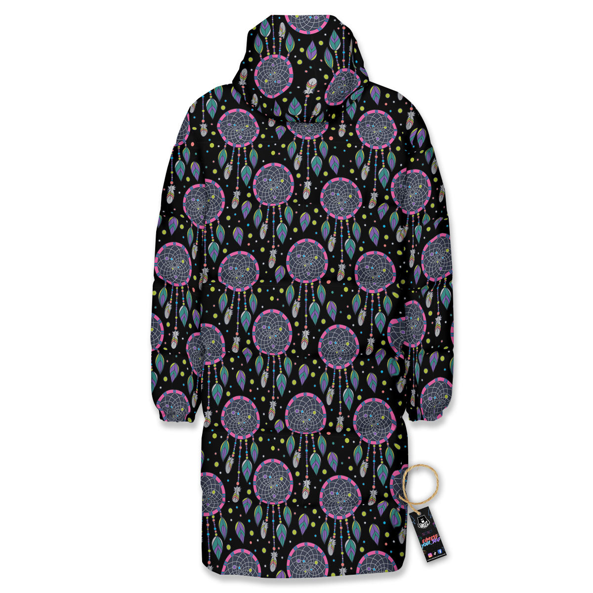 Dream Catcher Boho Print Pattern Long Down Jacket-grizzshop