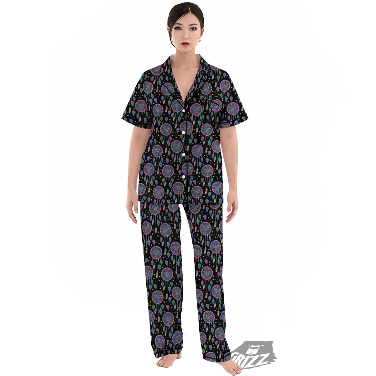 Dream Catcher Boho Print Pattern Women's Pajamas Set-grizzshop