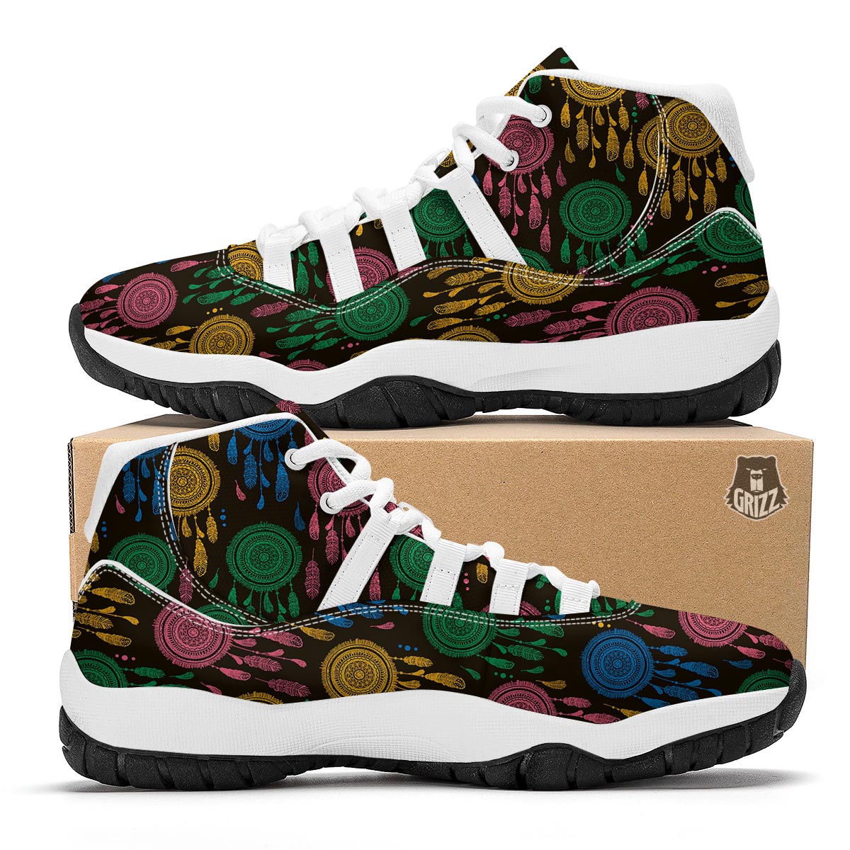 Dream Catcher Colorful Feather White Bball Shoes-grizzshop