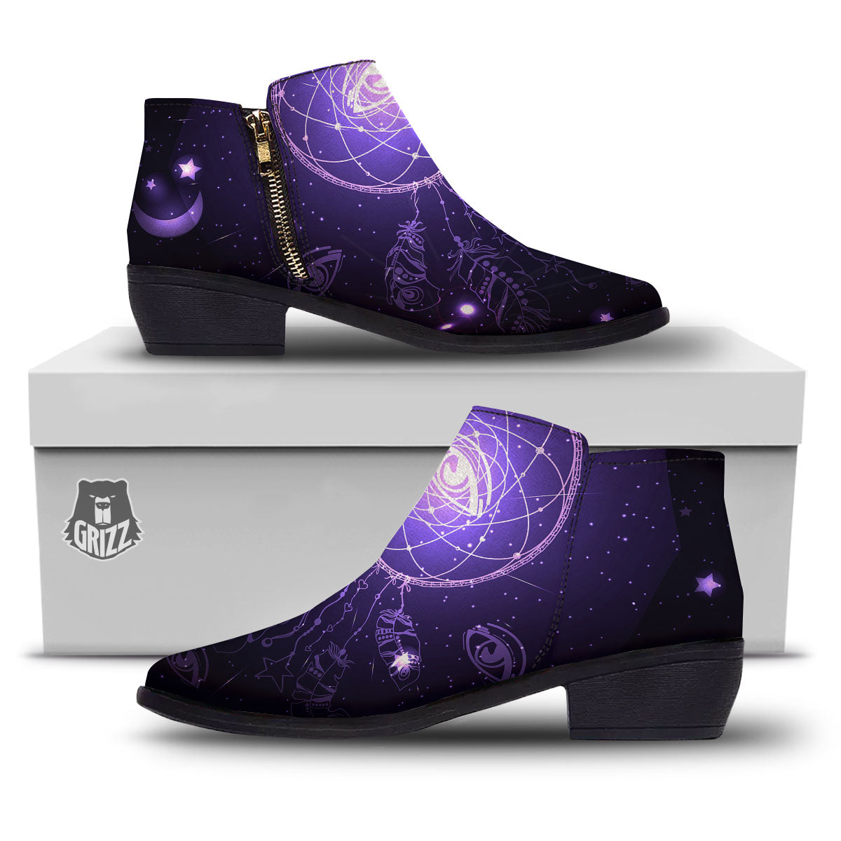 Dream Catcher Constellation Native Print Ankle Boots-grizzshop
