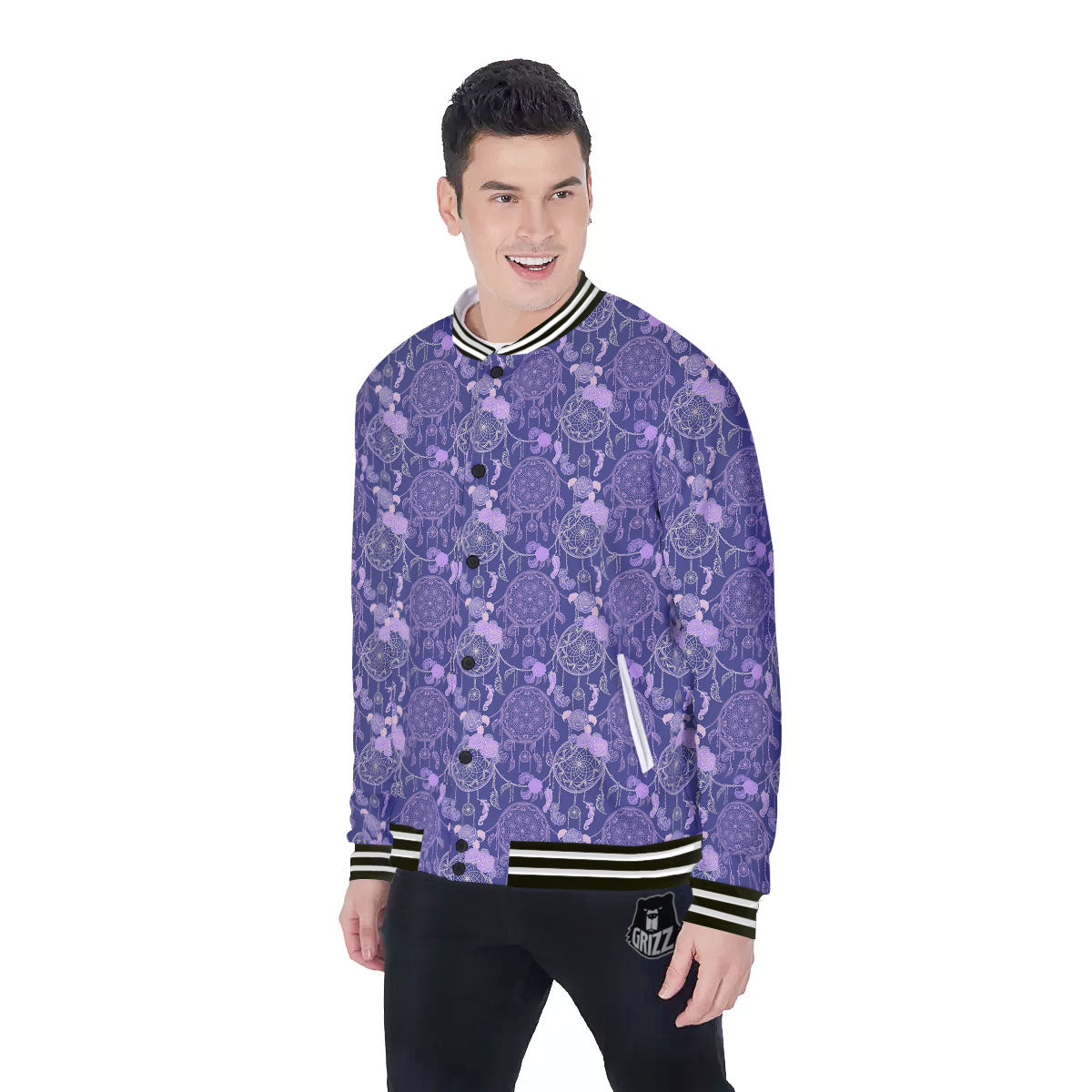 Dream Catcher Floral Print Pattern Baseball Jacket-grizzshop