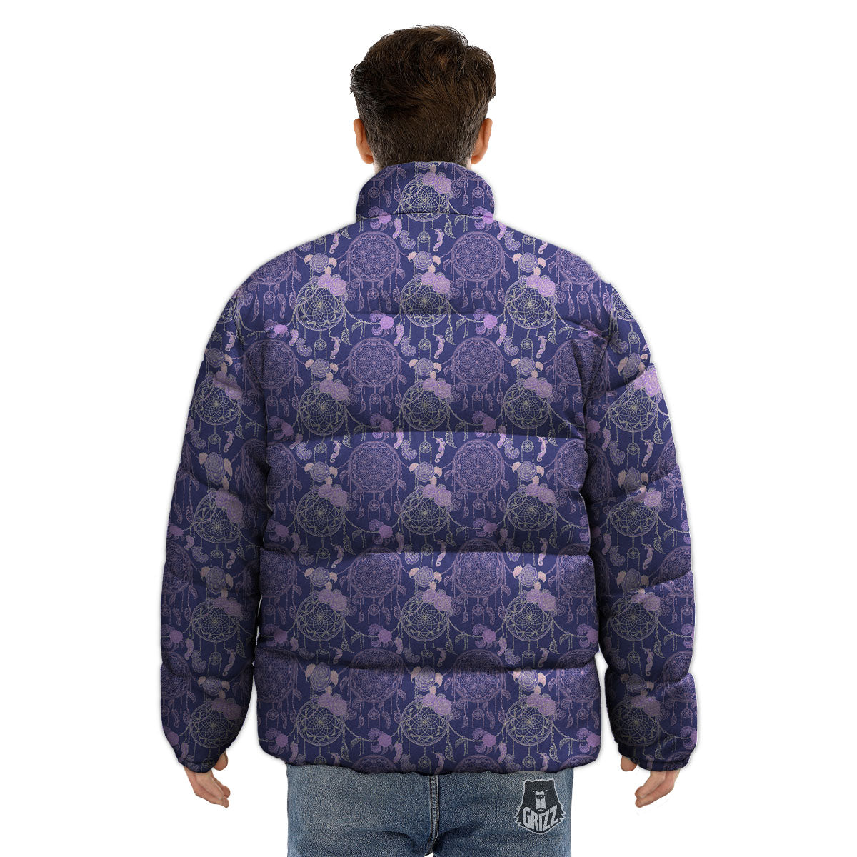 Dream Catcher Floral Print Pattern Puffer Jacket-grizzshop