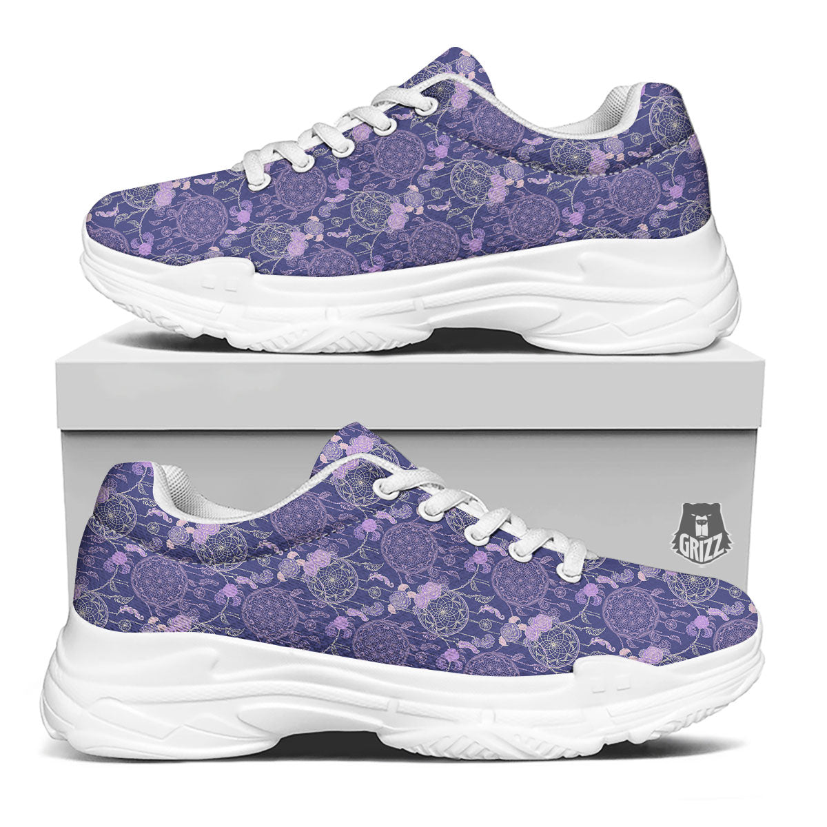 Dream Catcher Floral Print Pattern White Chunky Shoes-grizzshop