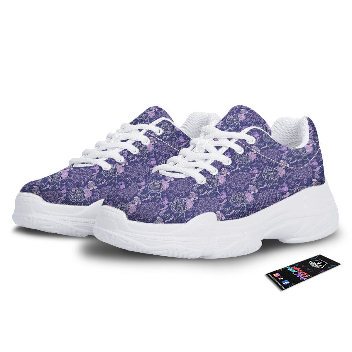Dream Catcher Floral Print Pattern White Chunky Shoes-grizzshop
