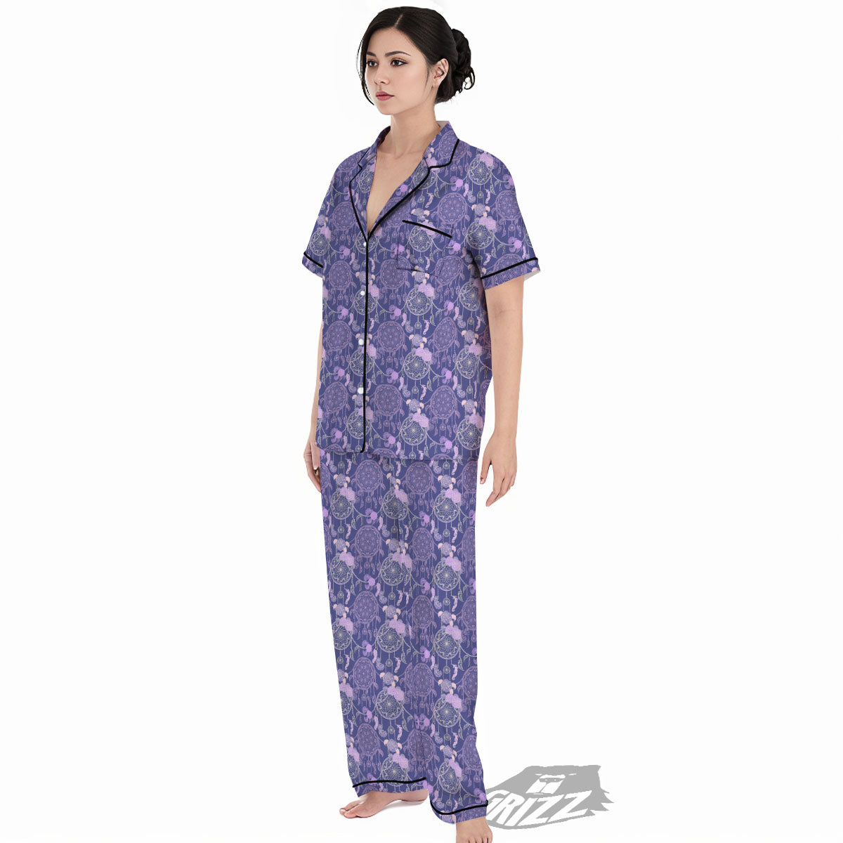 Dream Catcher Floral Print Pattern Women's Pajamas Set-grizzshop