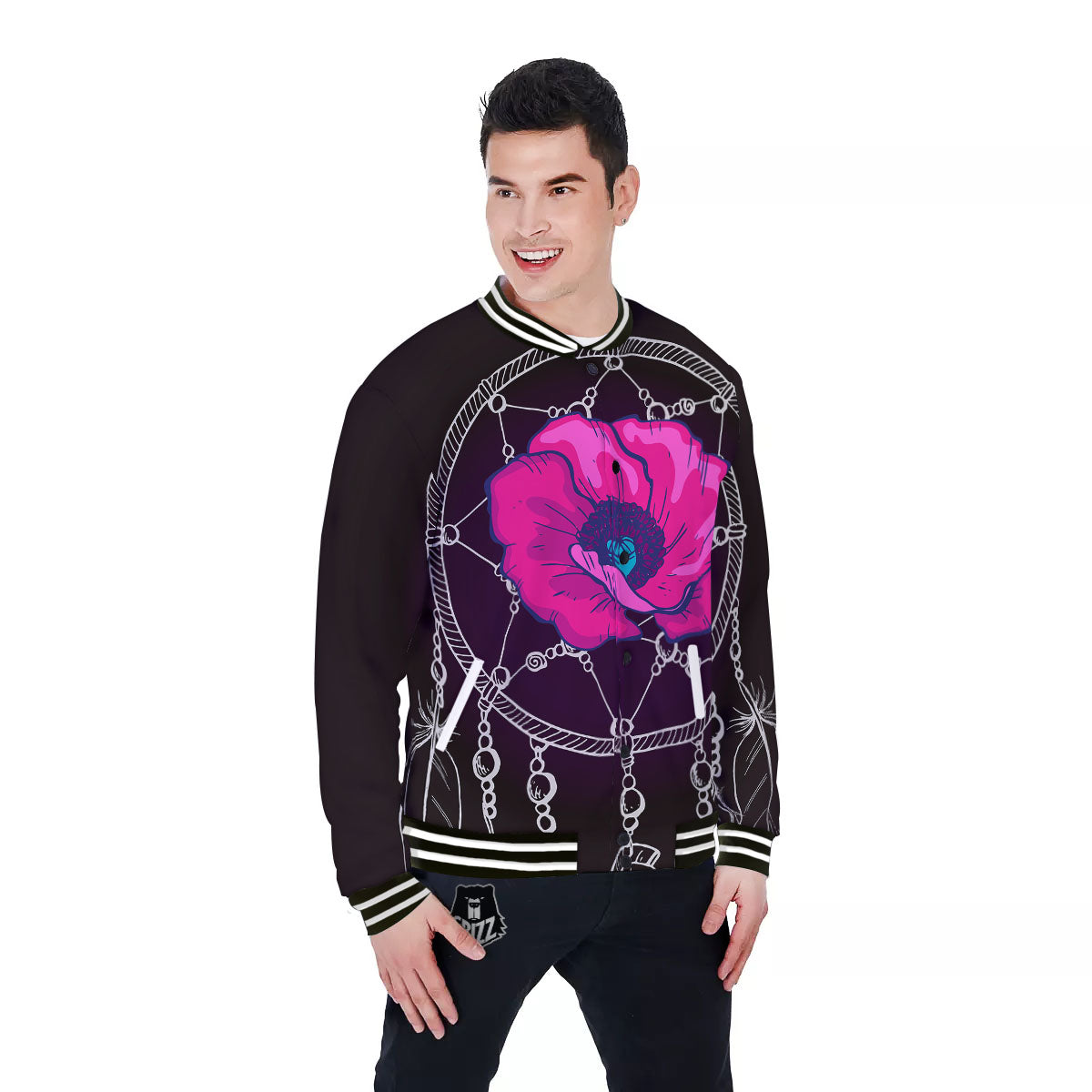 Dream Catcher Flower Bohemian Print Baseball Jacket-grizzshop