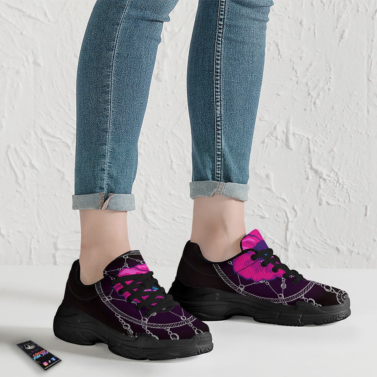 Dream Catcher Flower Bohemian Print Black Chunky Shoes-grizzshop