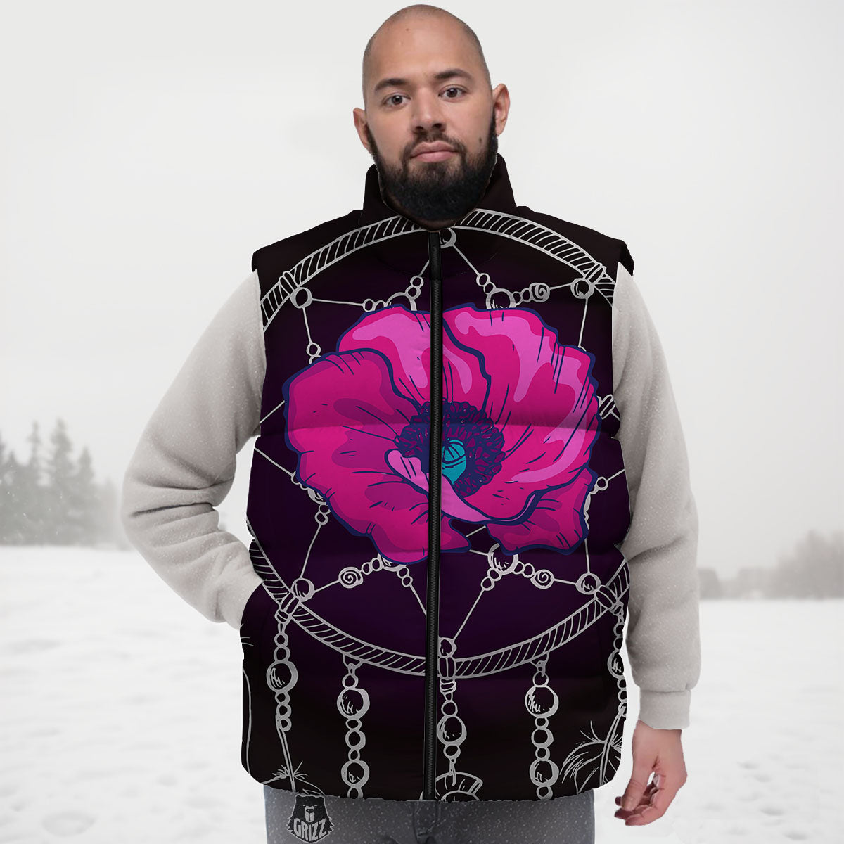 Dream Catcher Flower Bohemian Print Down Vest-grizzshop