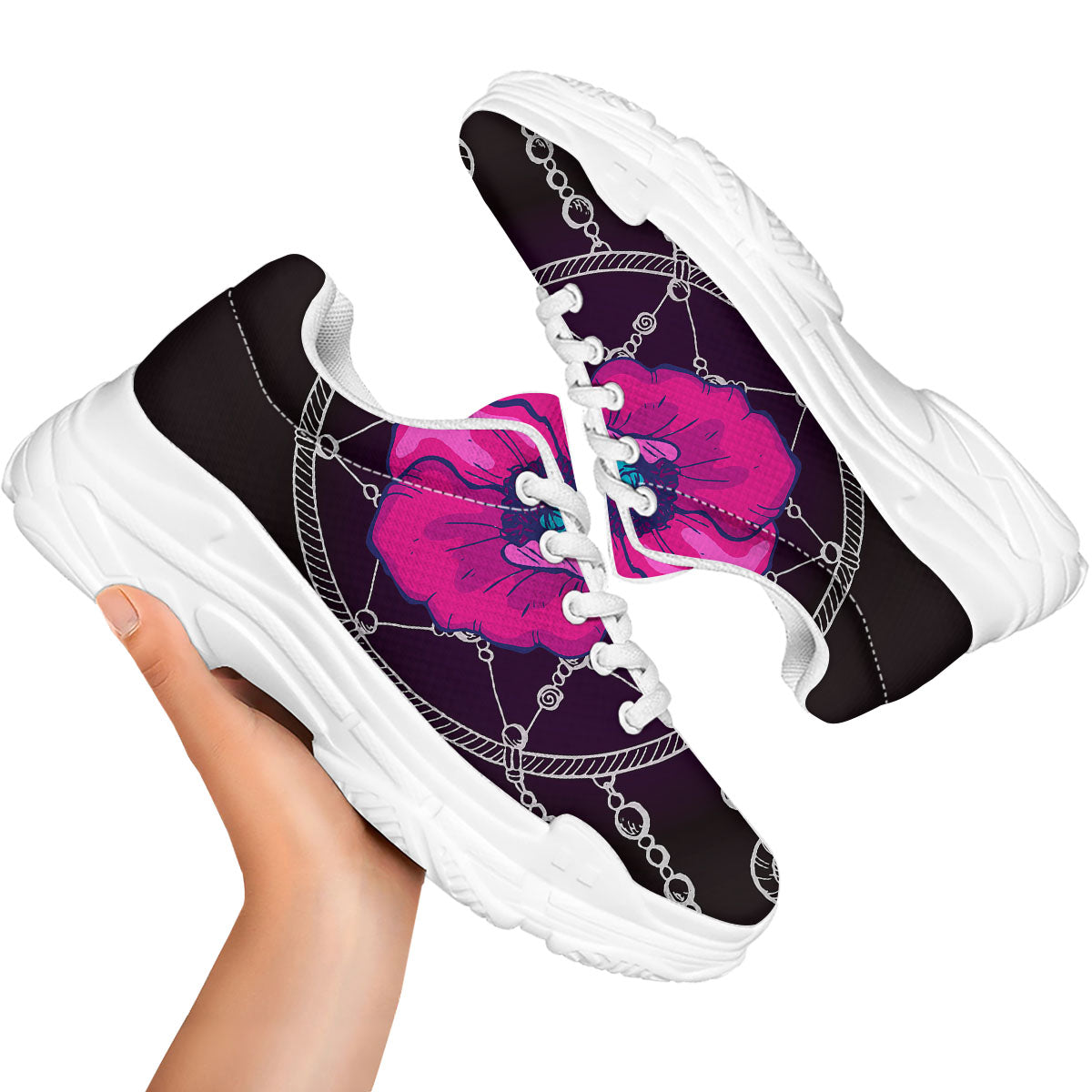 Dream Catcher Flower Bohemian Print White Chunky Shoes-grizzshop