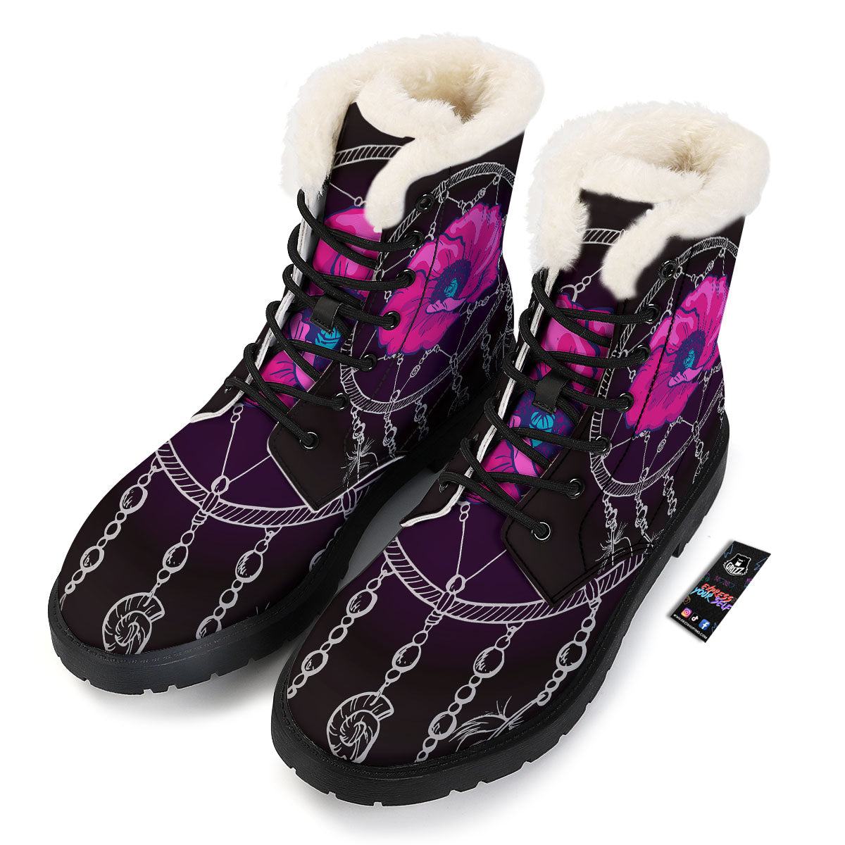 Dream Catcher Flower Bohemian Print Winter Boots-grizzshop