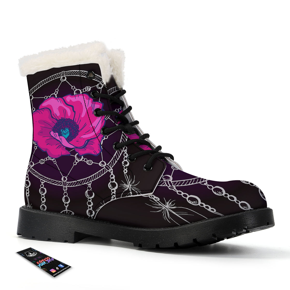 Dream Catcher Flower Bohemian Print Winter Boots-grizzshop