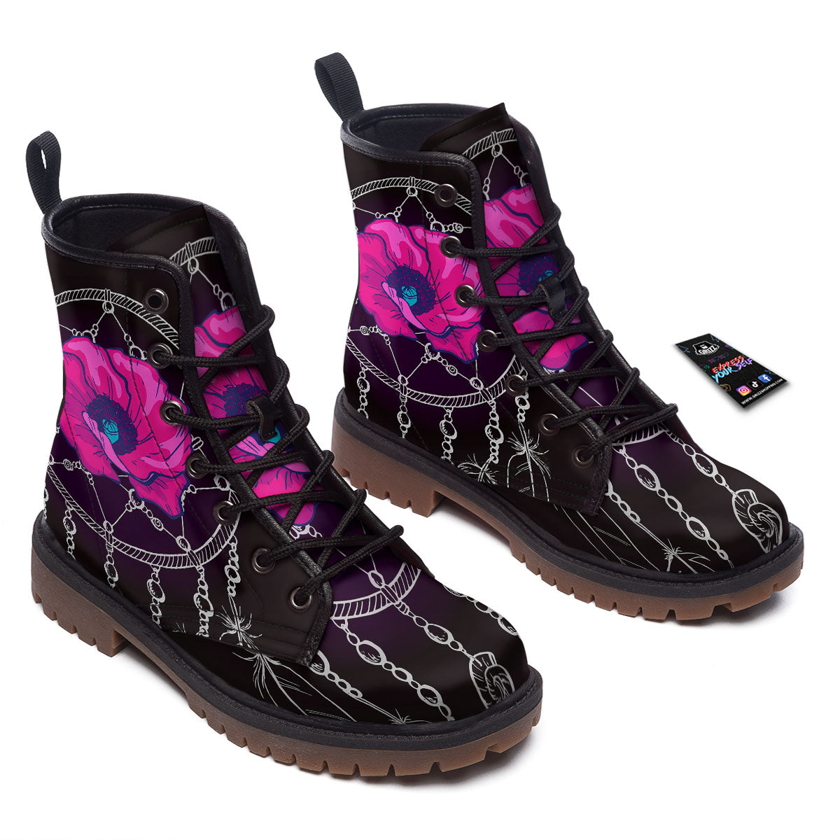 Dream Catcher Flower Bohemian Print Work Boots-grizzshop