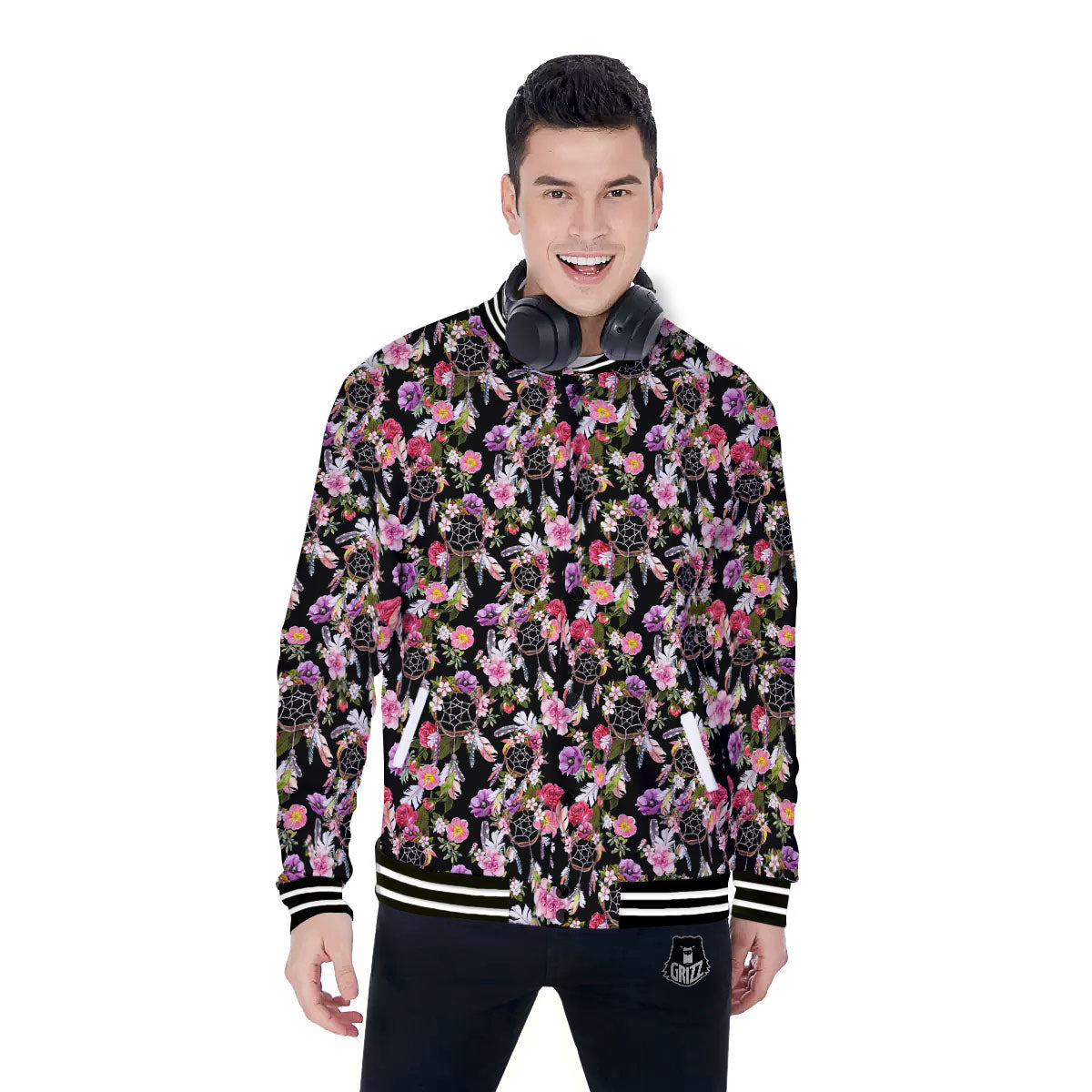 Dream Catcher Flower Print Pattern Baseball Jacket-grizzshop