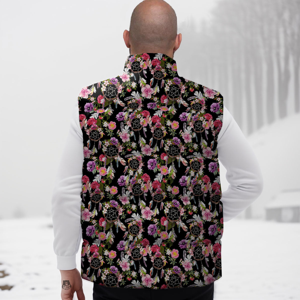 Dream Catcher Flower Print Pattern Down Vest-grizzshop