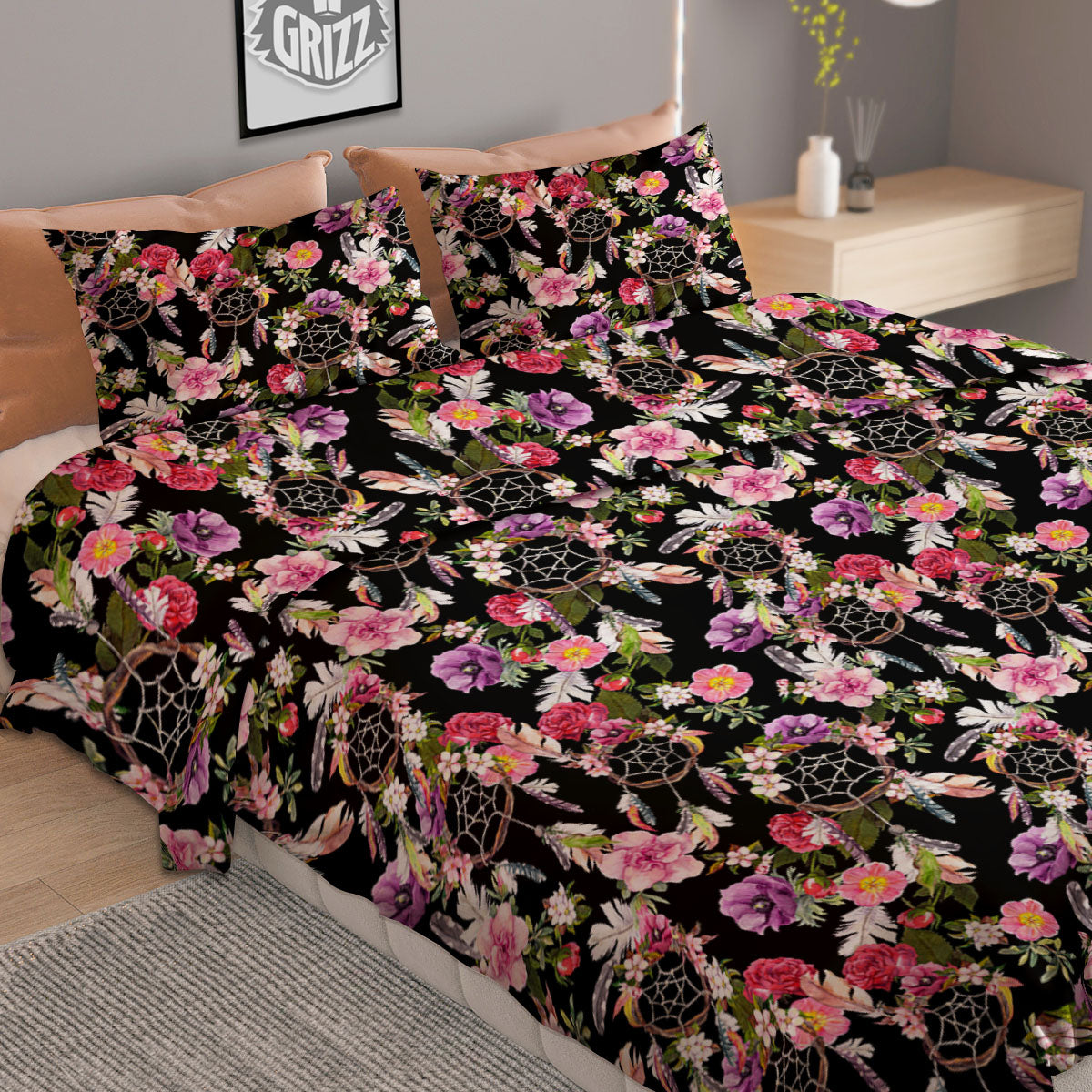 Dream Catcher Flower Print Pattern Duvet Cover Bedding Set-grizzshop